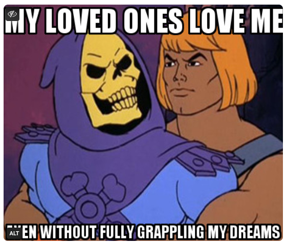 Skeletor image with unreadable text